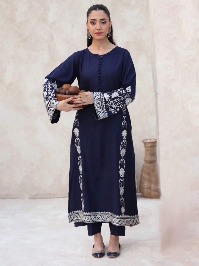 ARZOO LONG LENGTH (Navy & White) - Embroidered Dress