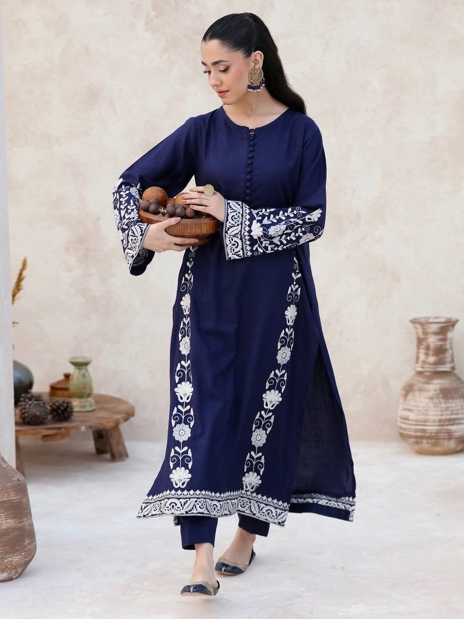 ARZOO LONG LENGTH (Navy & White) - Embroidered Dress