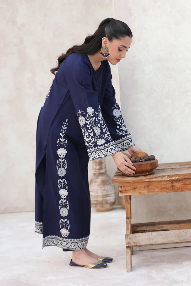 ARZOO LONG LENGTH (Navy & White) - Embroidered Dress