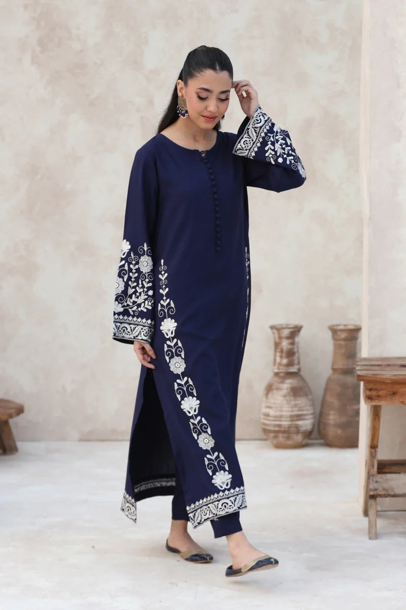 ARZOO LONG LENGTH (Navy & White) - Embroidered Dress