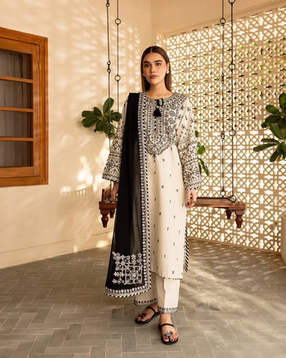 ARFA 3PC EMBROIDERY PURE LAWN